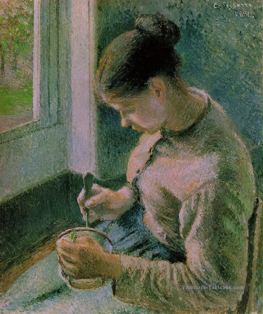 paysanne buvant son café 1881 Camille Pissarro Peintures à l'huile